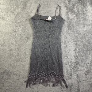 VTG City Triangles Metallic Silver Fishnet Fringe Mini Dress Spaghetti Strap S